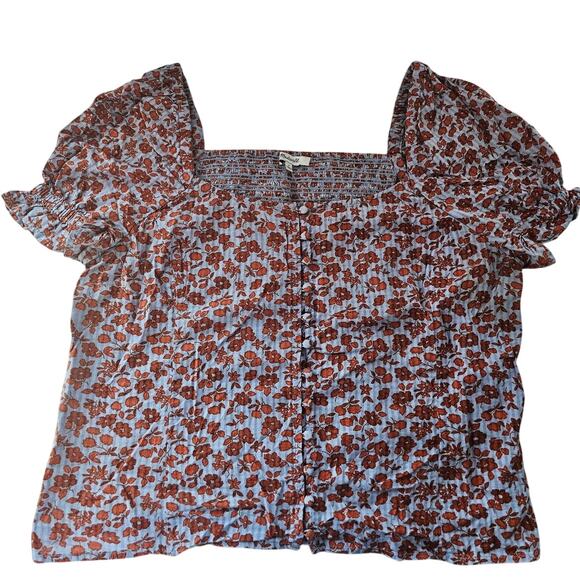 Madewell Button-Front Smocked Back Top - Size 8 - Picture 11 of 12